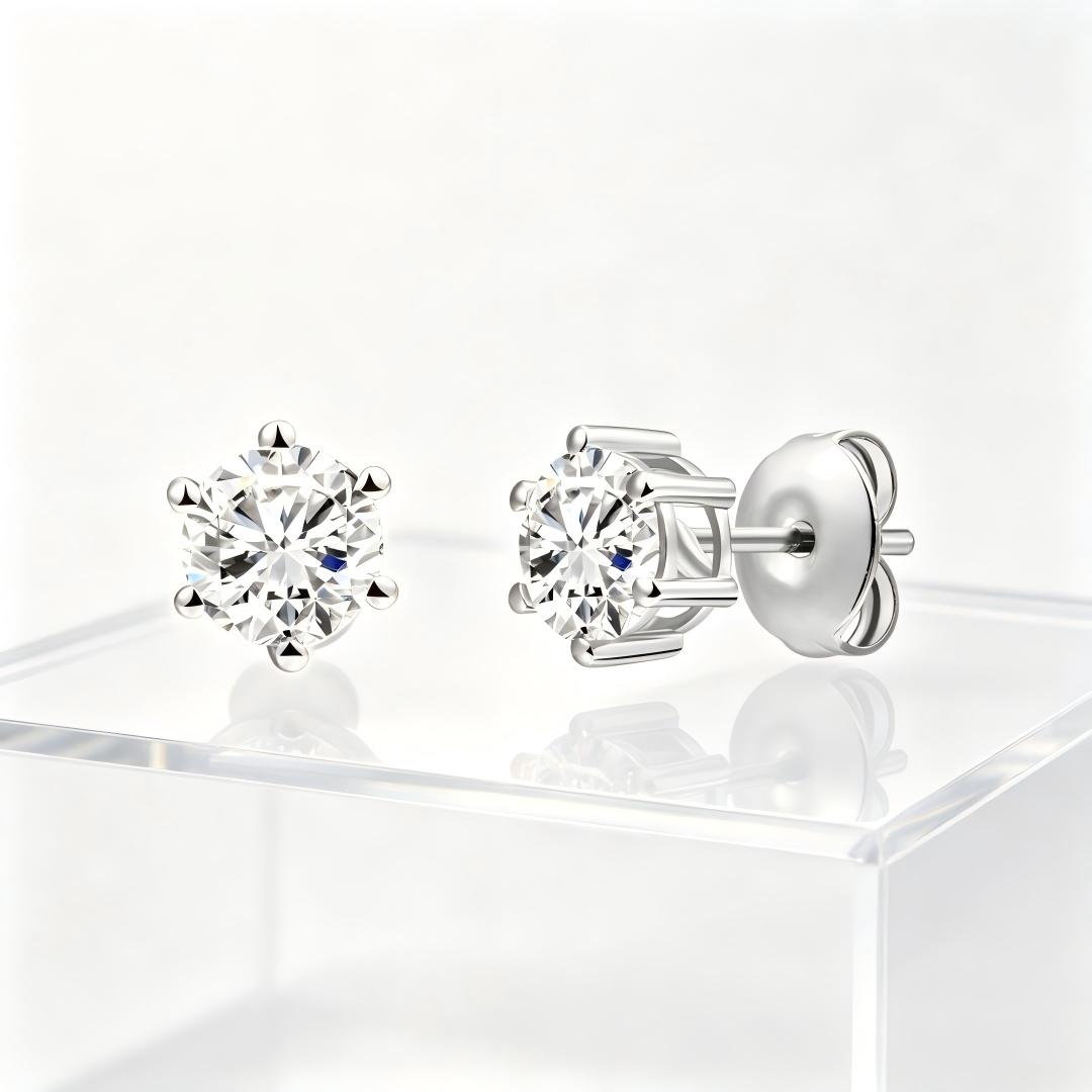 925 Sterling Silver Lab Grown Diamond Six-Prong Solitaire Earring Studs - 0.8ctw