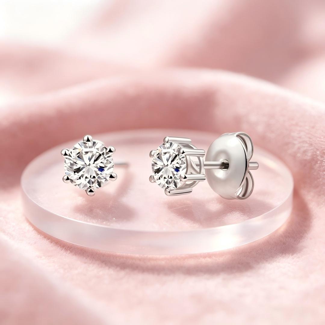 925 Sterling Silver Lab Grown Diamond Six-Prong Solitaire Earring Studs - 0.46ctw