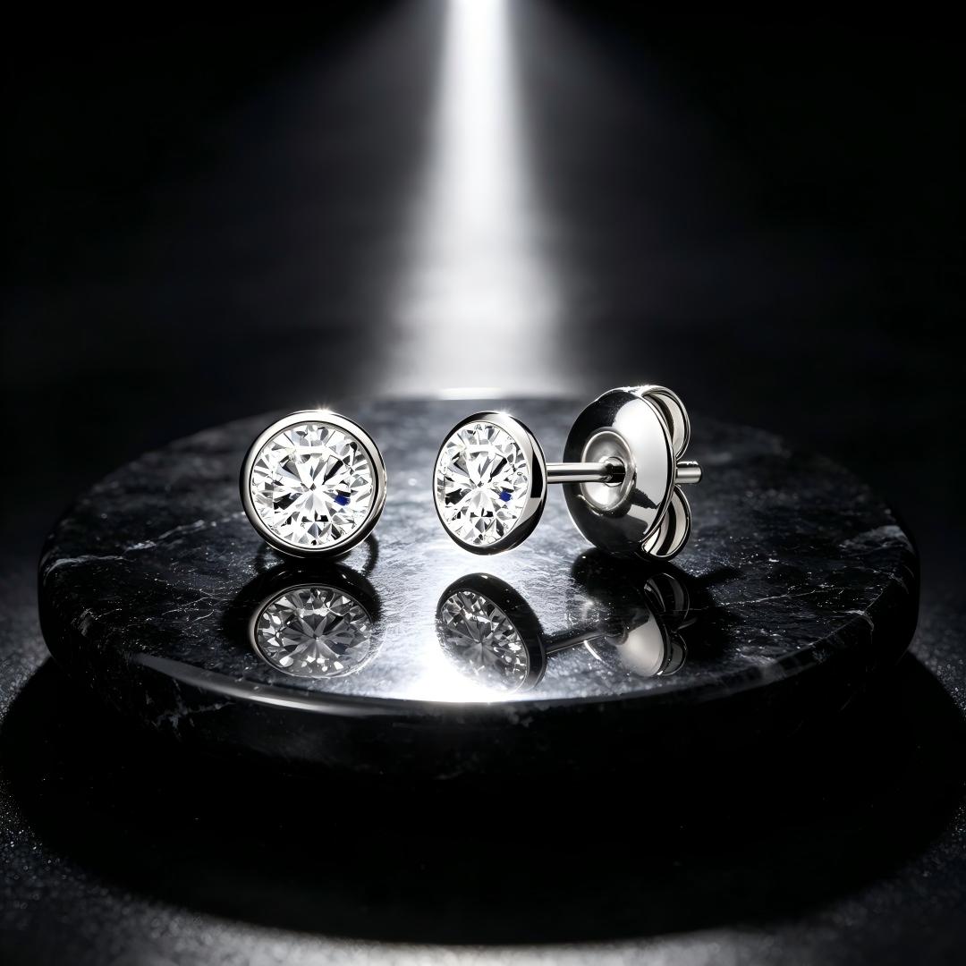 925 Sterling Silver Lab Grown Diamond Bezel Earring Studs - 0.295ctw