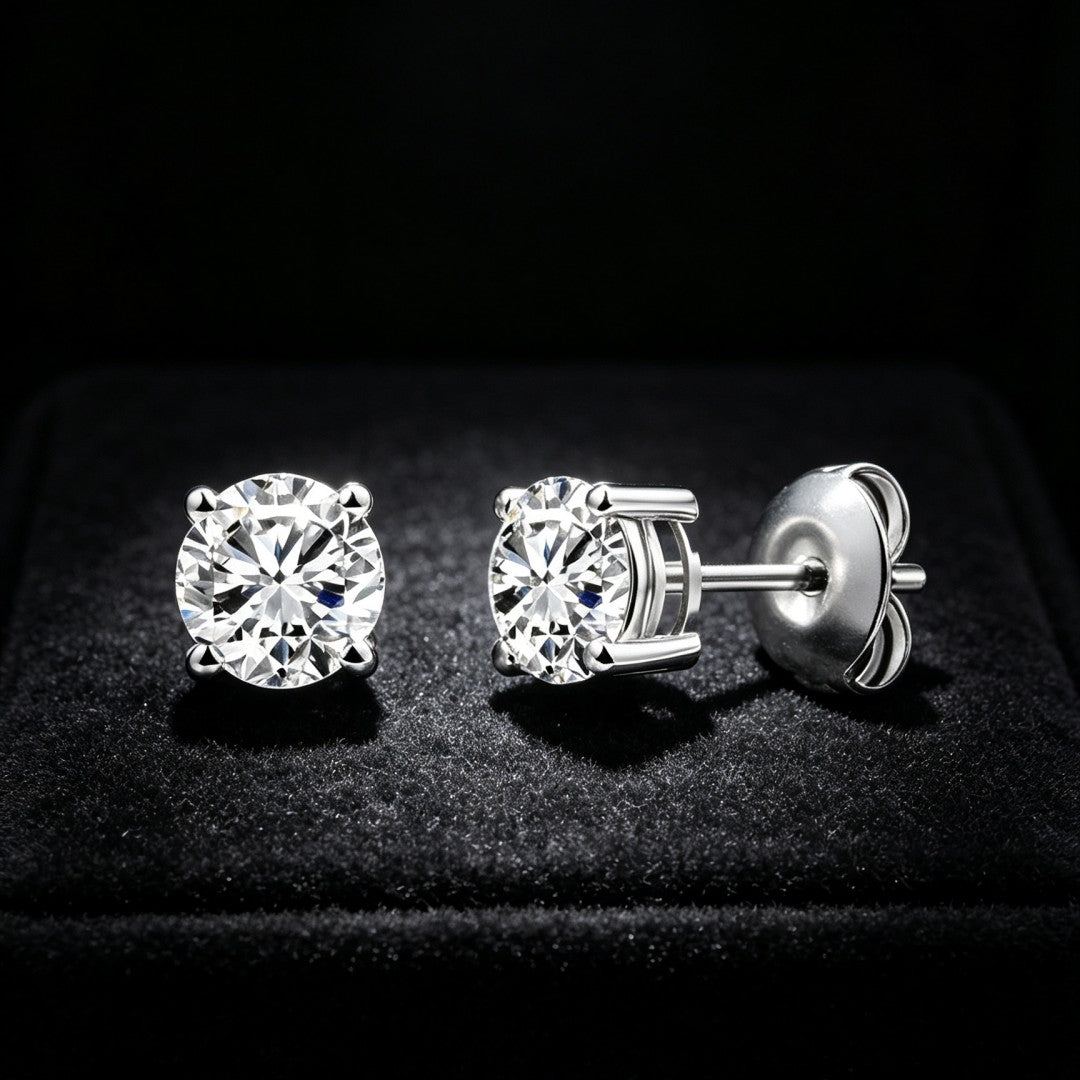 925 Sterling Silver Lab Grown Diamond Four-Prong Solitaire Earring Studs - 0.56ctw