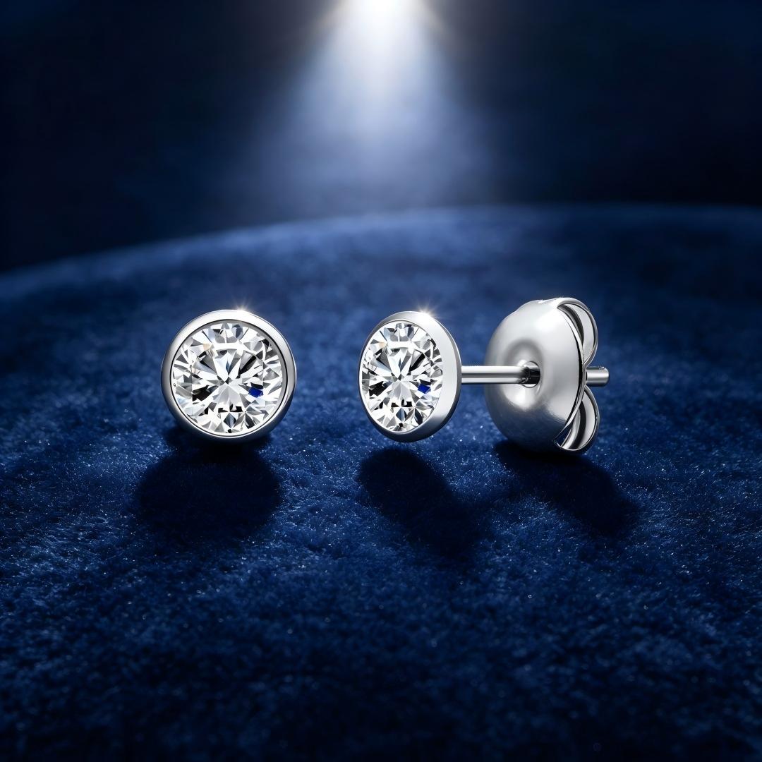 925 Sterling Silver Lab Grown Diamond Bezel Earring Studs - 0.69ctw