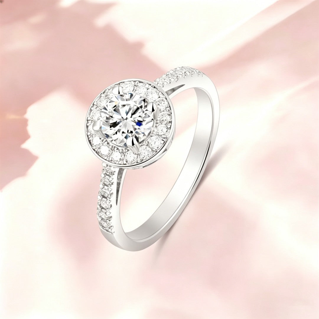 925 Sterling Silver Lab Grown Diamond Shoulder Halo Ring-0.97ctw