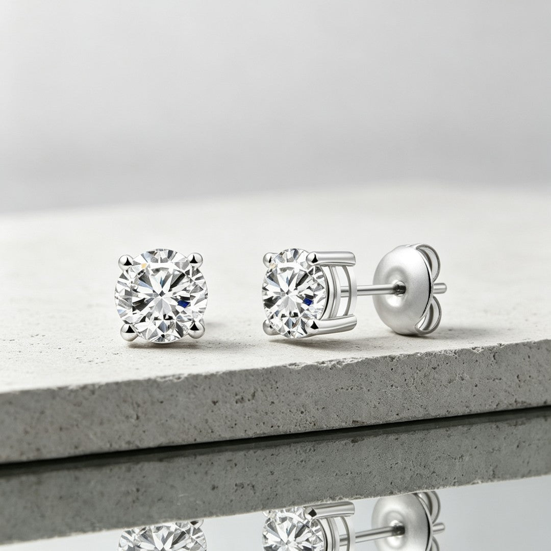 925 Sterling Silver Lab Grown Diamond Four-Prong Solitaire Earring Studs - 0.9ctw