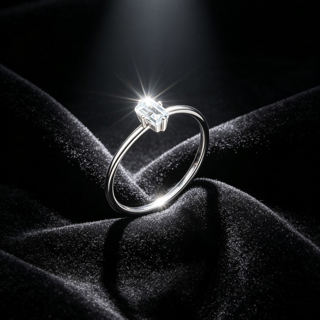 925 Sterling Silver Emerald Cut Natural Bule Topaz Solitaire Ring