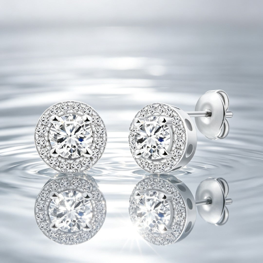 925 Sterling Silver Round Lab Grown Diamond Earrings-0.636ctw