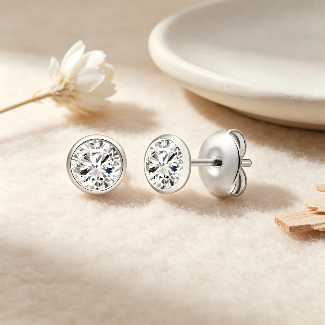925 Sterling Silver Lab Grown Diamond Bezel Earring Studs - 0.81ctw