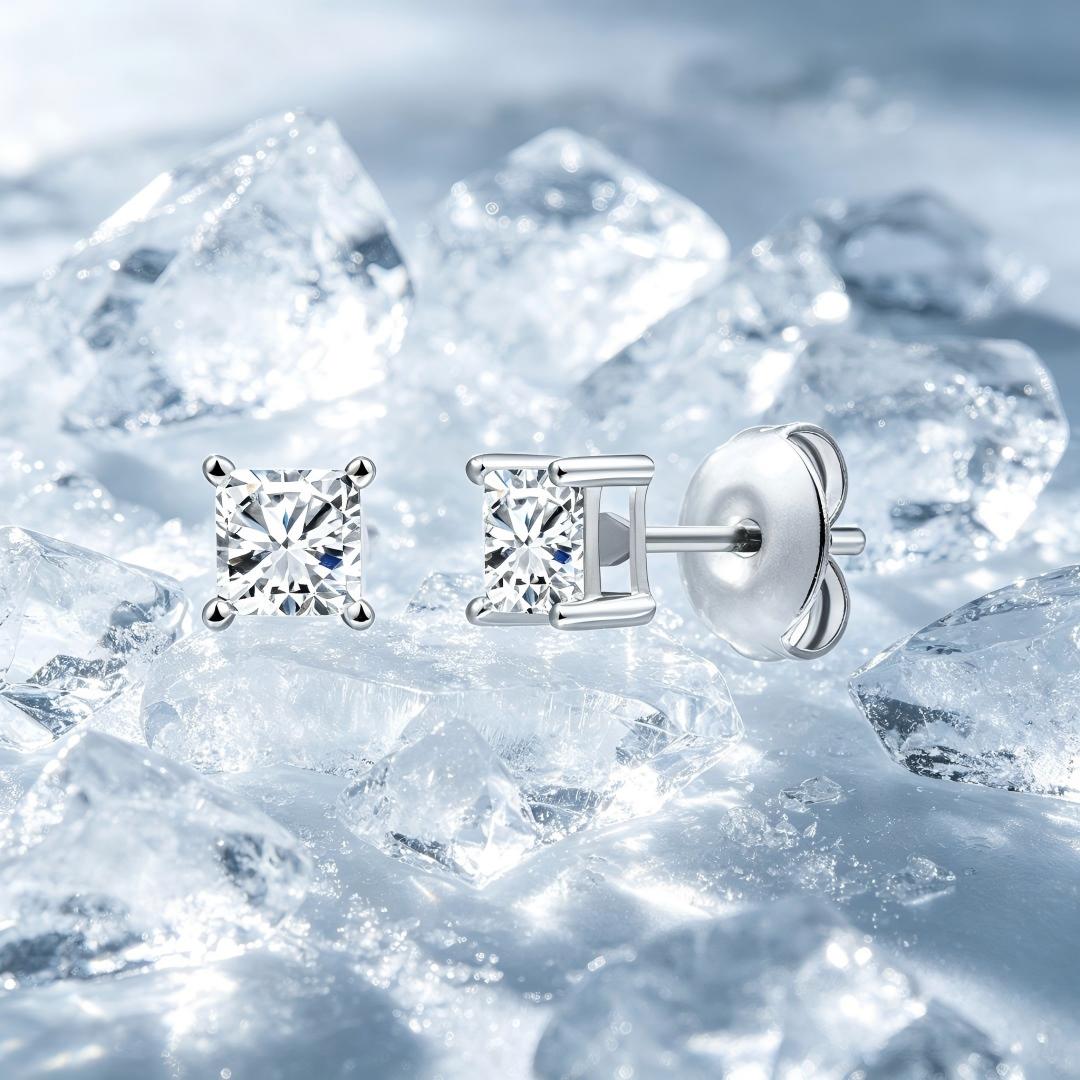 925 Sterling Silver Lab Grown Diamond Princess Solitaire Studs - 0.37ctw