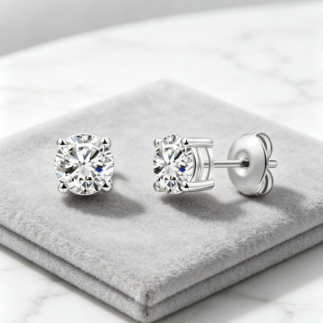 925 Sterling Silver Lab Grown Diamond Four-Prong Solitaire Earring Studs - 0.71ctw
