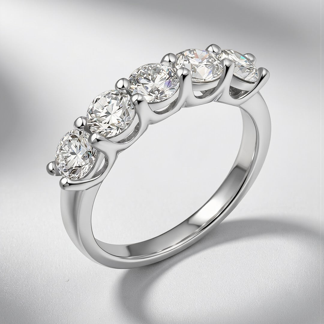 925 Sterling Silver Lab Grown Diamond Five Stone Band-3.36ctw