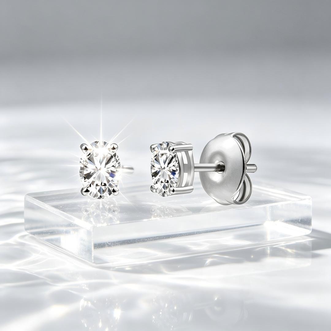 925 Sterling Silver Lab Grown Diamond Oval  Earring Studs - 0.31ctw