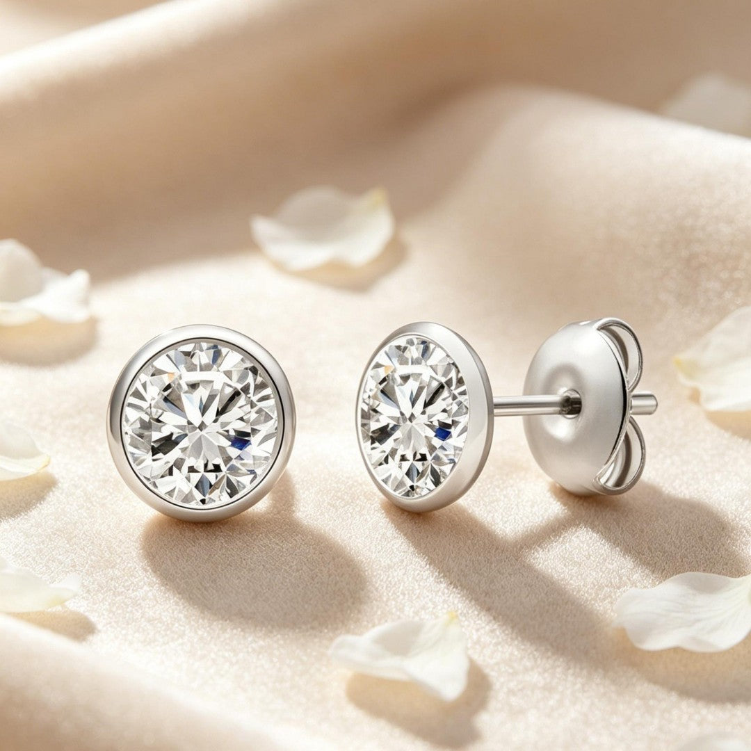 925 Sterling Silver Lab Grown Diamond Bezel Earring Studs - 1.41ctw
