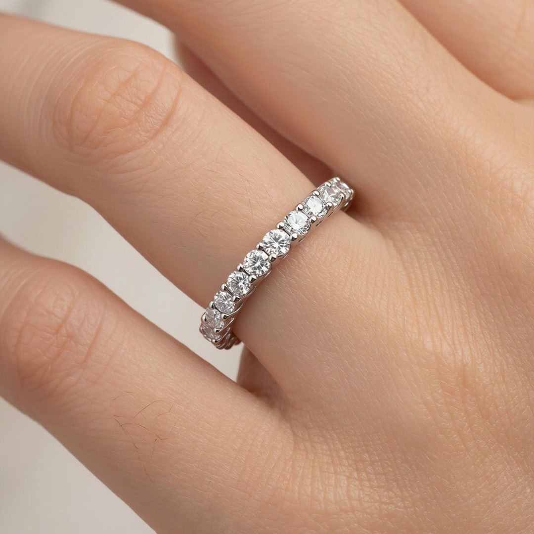 925 Sterling Silver Lab Grown Diamond Round Eternity Band-2.05ctw