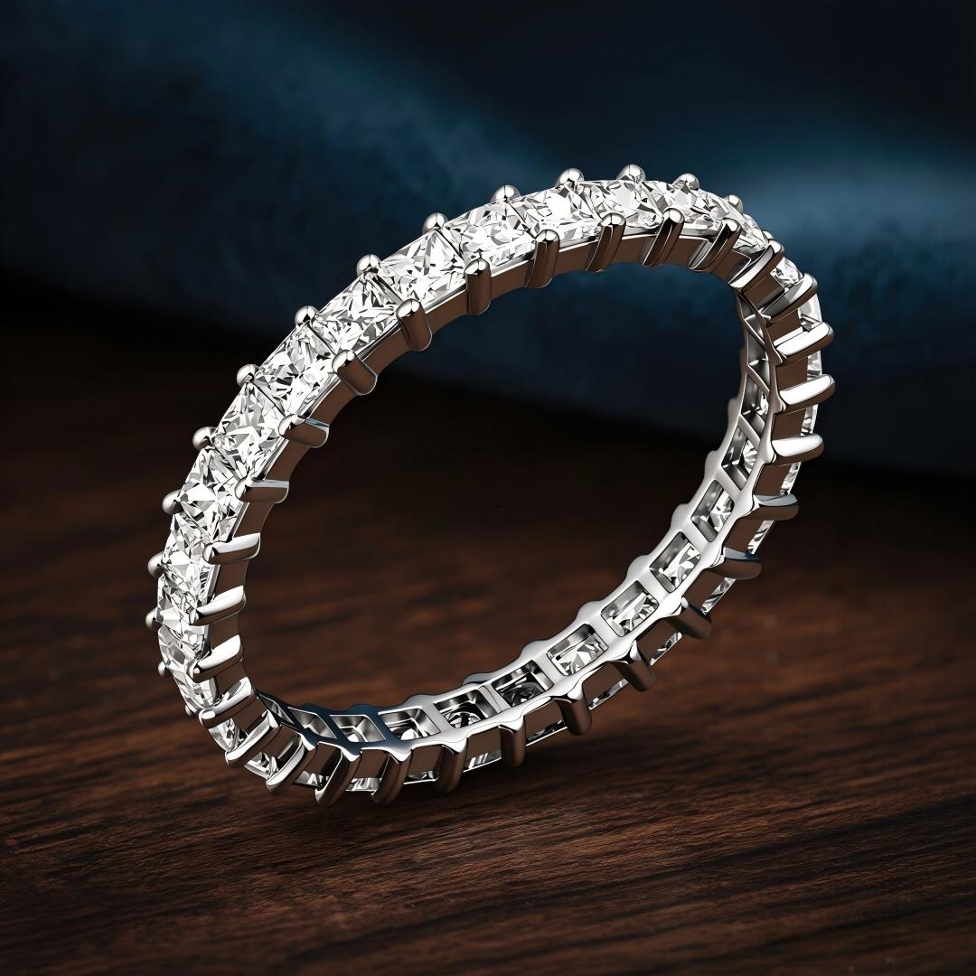 925 Sterling Silver Lab Grown Diamond Emerald Eternity Band-1.56ctw