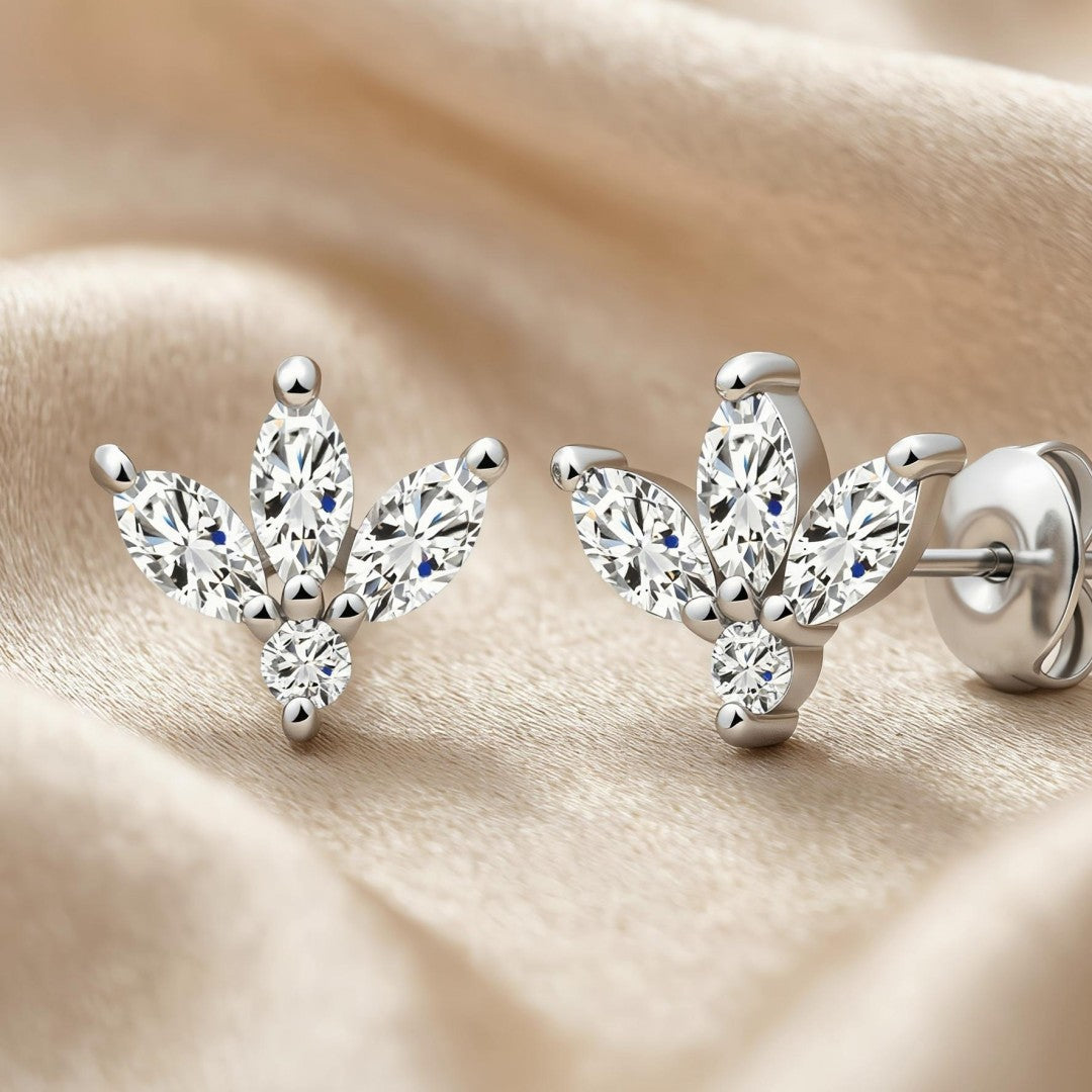 925 Sterling Silver Pear and Round Cut Lab Grown Diamond Earrings-0.407ctw