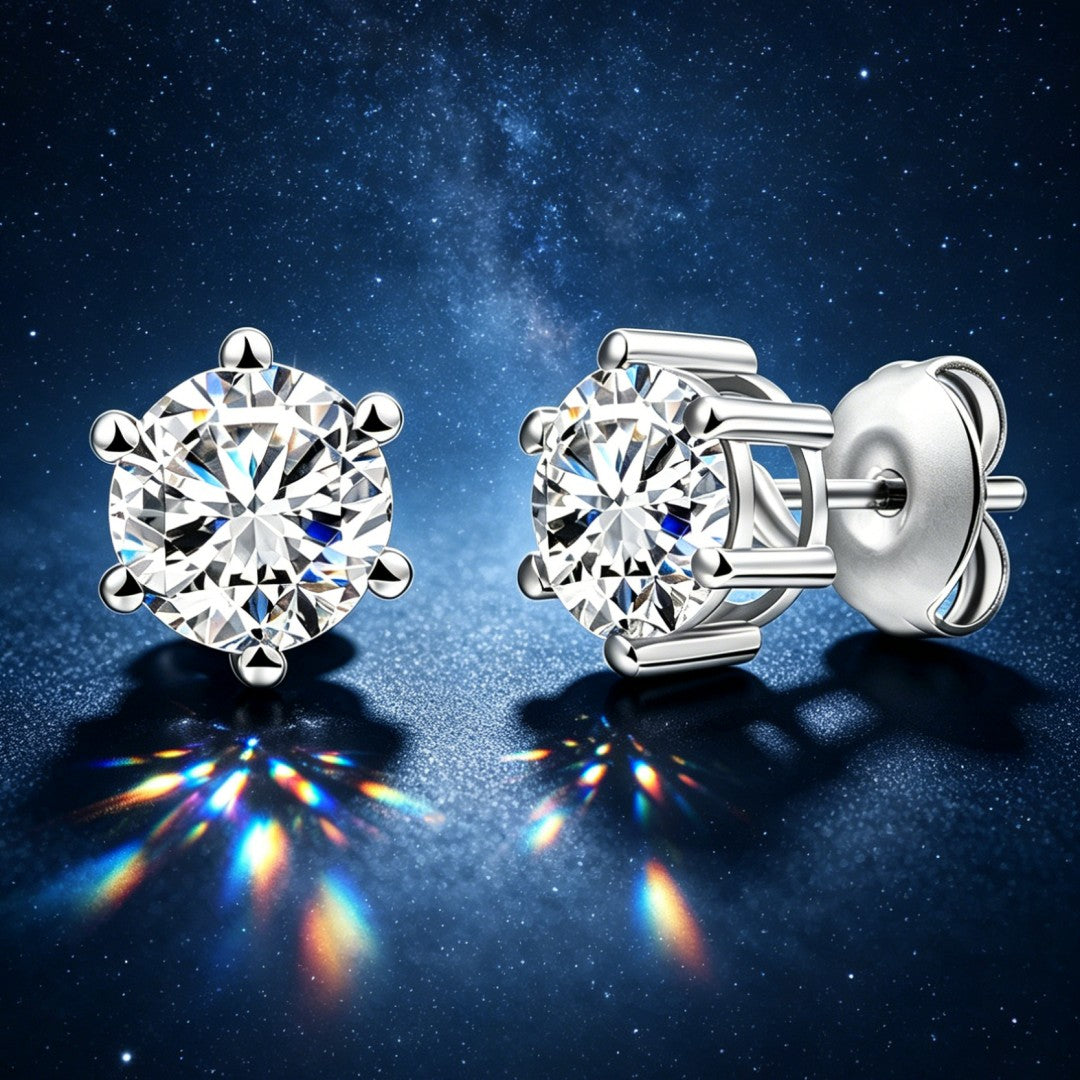 925 Sterling Silver Lab Grown Diamond Six-Prong Solitaire Earring Studs - 1.41ctw