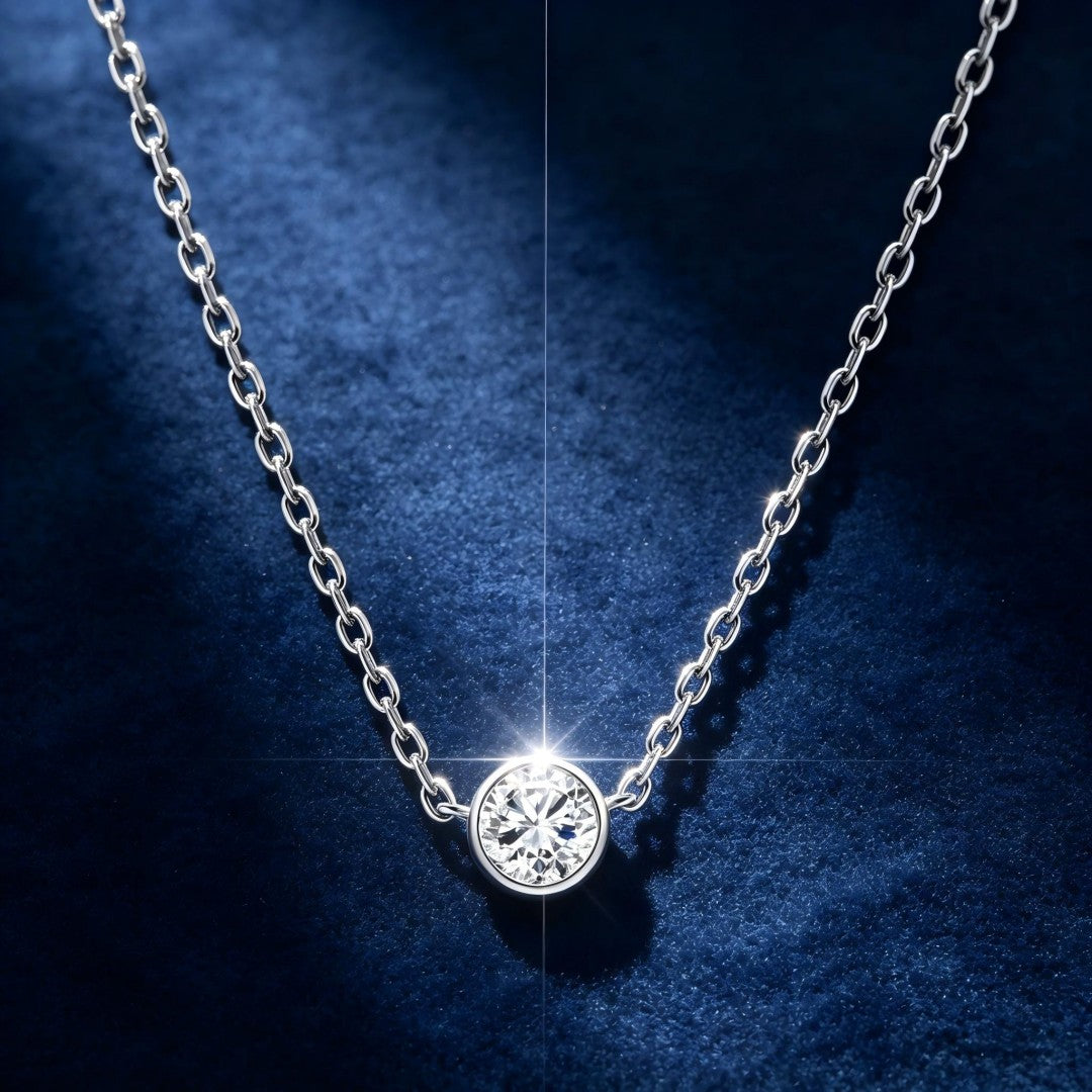 925 Sterling Silver Lab Grown Diamond Bezel Necklace-0.47ctw