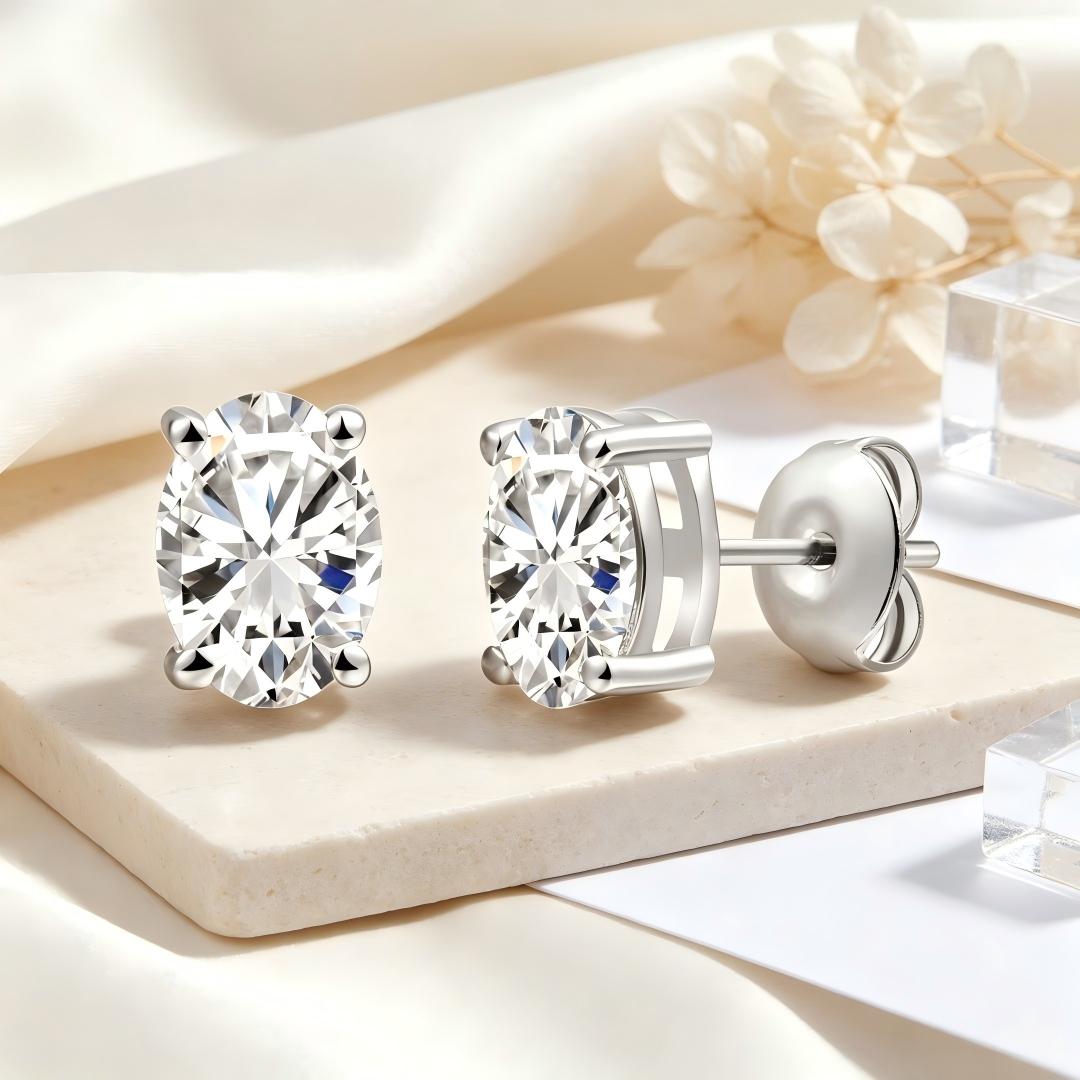 925 Sterling Silver Lab Grown Diamond Oval  Earring Studs - 1.03ctw