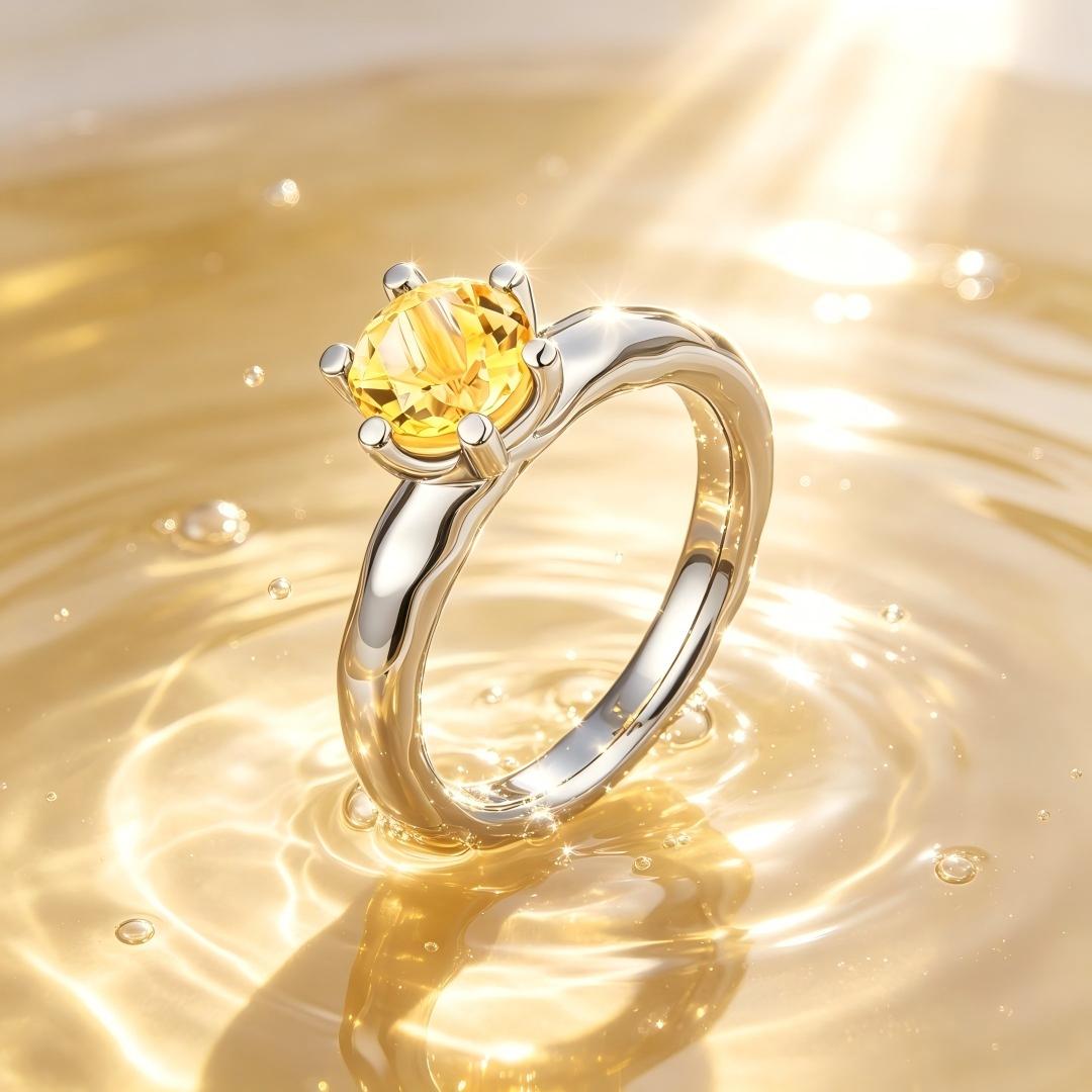 925 Sterling Silver Round Natural Citrine Solitaire Ring