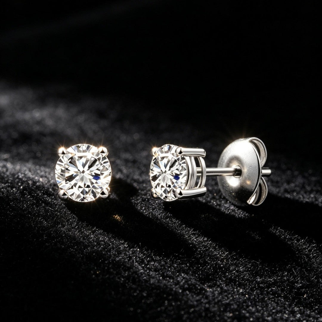 925 Sterling Silver Lab Grown Diamond Four-Prong Solitaire Earring Studs - 0.46ctw