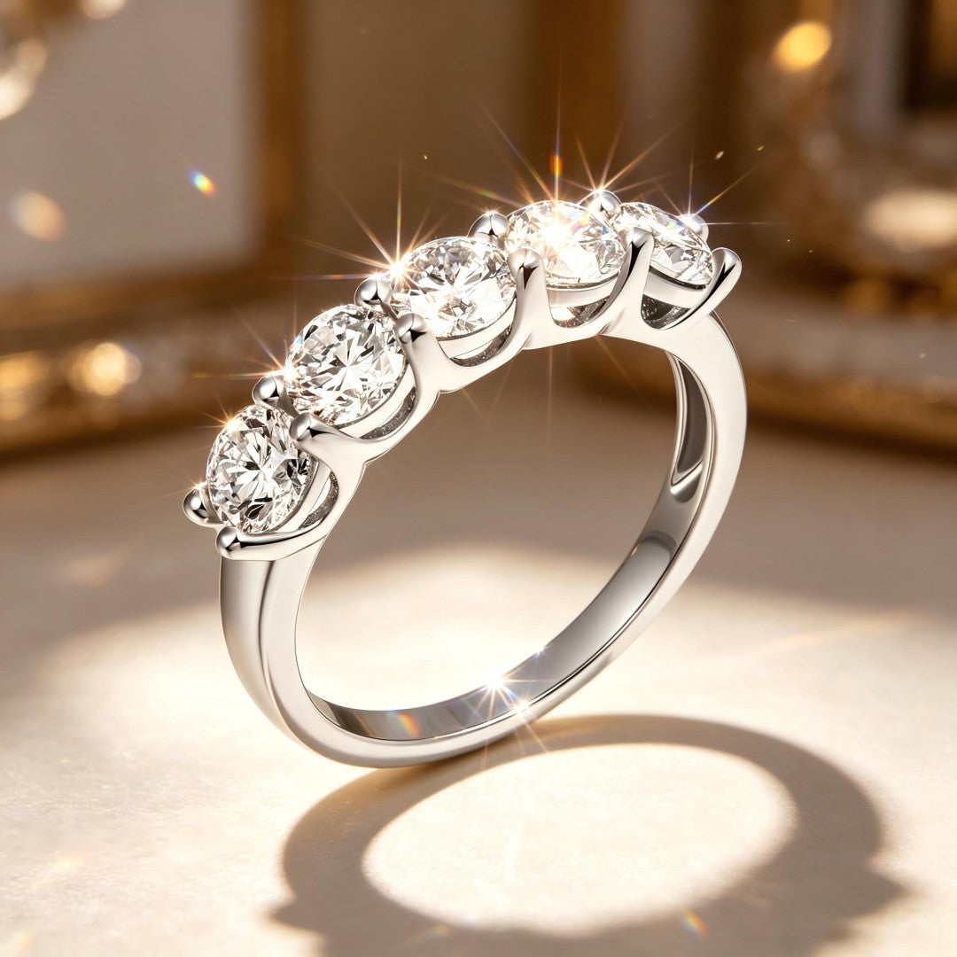 925 Sterling Silver Lab Grown Diamond Five Stone Band-1.63ctw