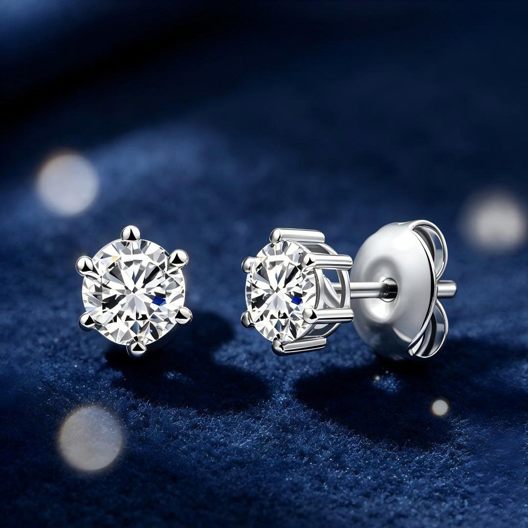 925 Sterling Silver Lab Grown Diamond Six-Prong Solitaire Earring Studs - 0.56ctw