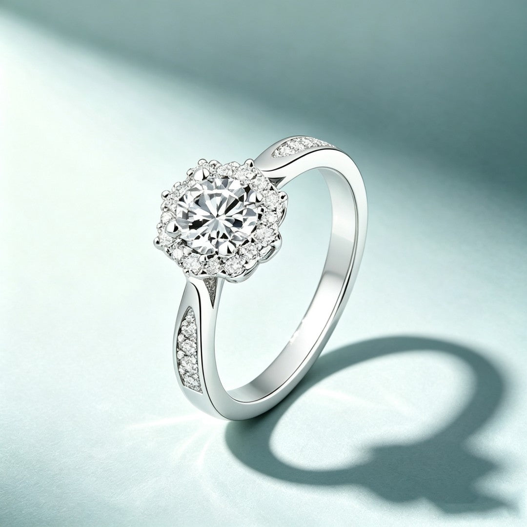 925 Sterling Silver Lab Grown Diamond Engagement Ring-0.891ctw