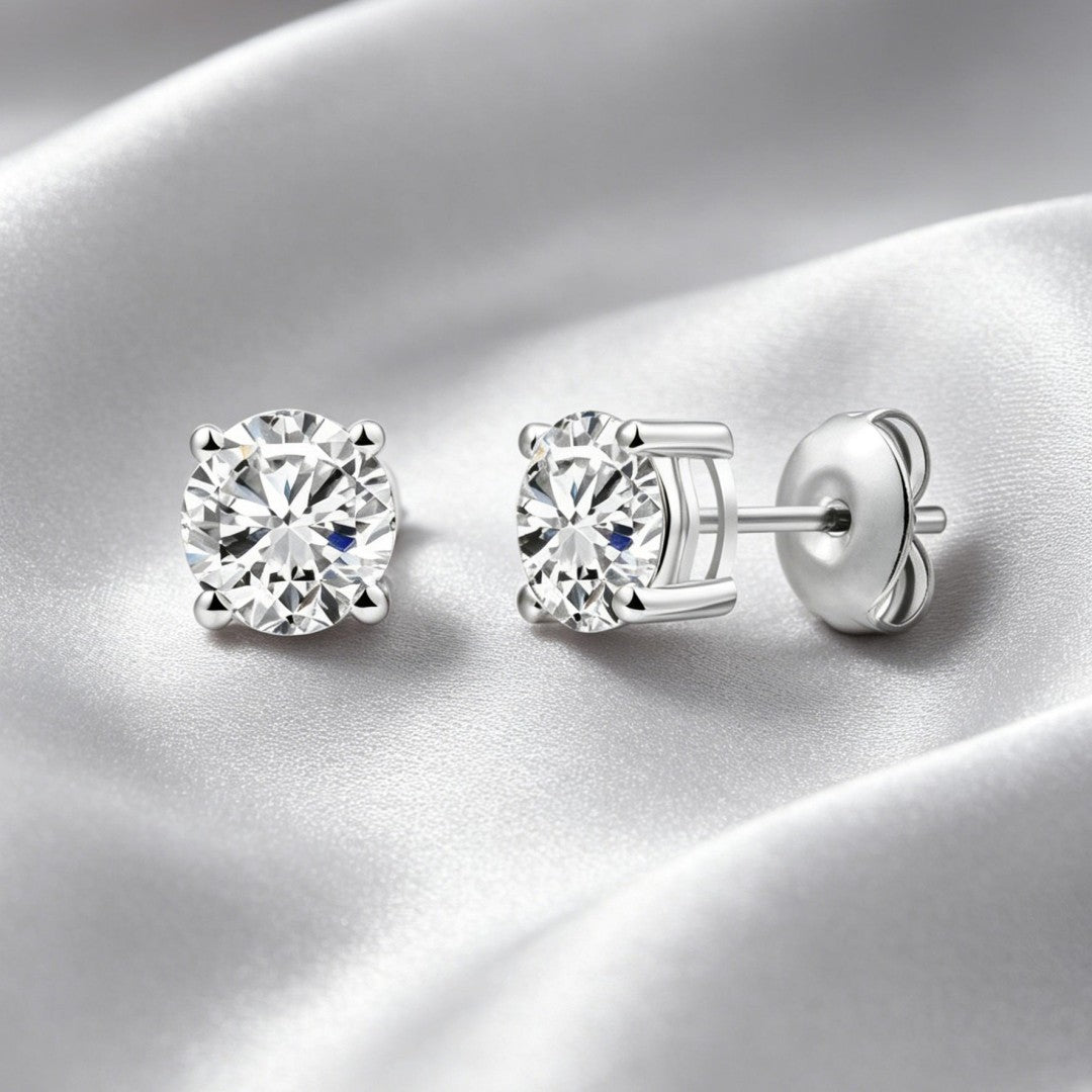 925 Sterling Silver Lab Grown Diamond Four-Prong Solitaire Earring Studs - 0.8ctw