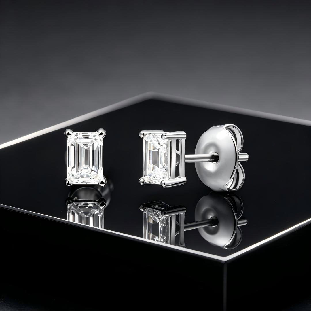 925 Sterling Silver Lab Grown Diamond Baggett Shape Earring Studs - 0.54ctw
