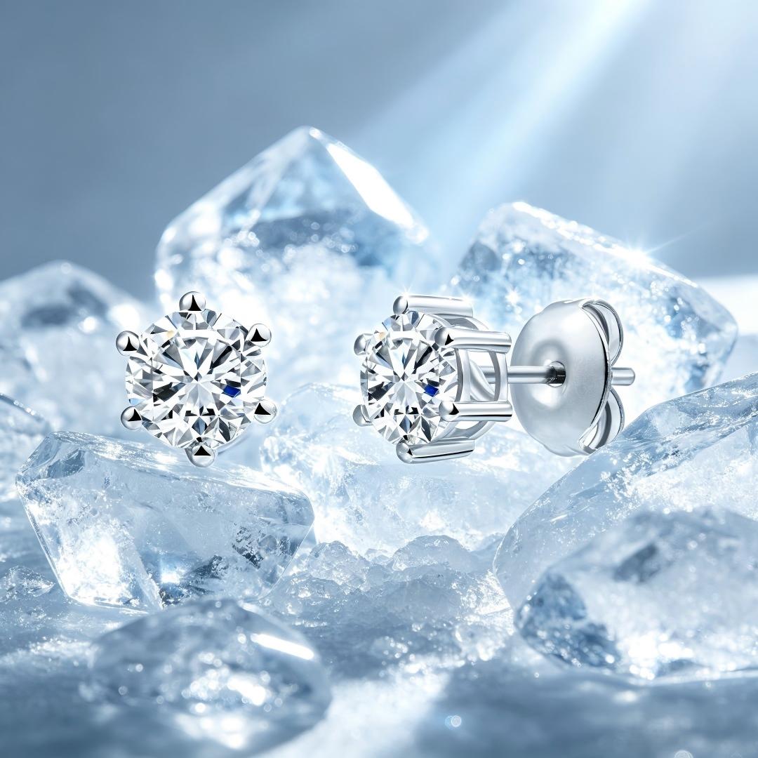 925 Sterling Silver Lab Grown Diamond Six-Prong Solitaire Earring Studs - 0.8ctw