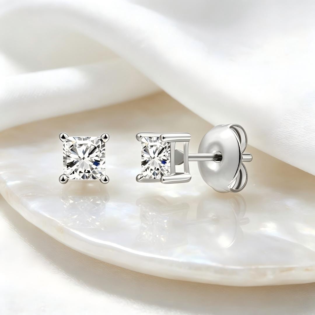 925 Sterling Silver Lab Grown Diamond Princess Solitaire Earring Studs - 0.27ctw