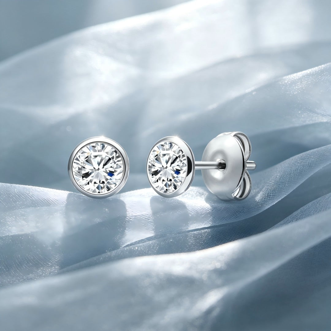 925 Sterling Silver Lab Grown Diamond Bezel Earring Studs - 0.81ctw