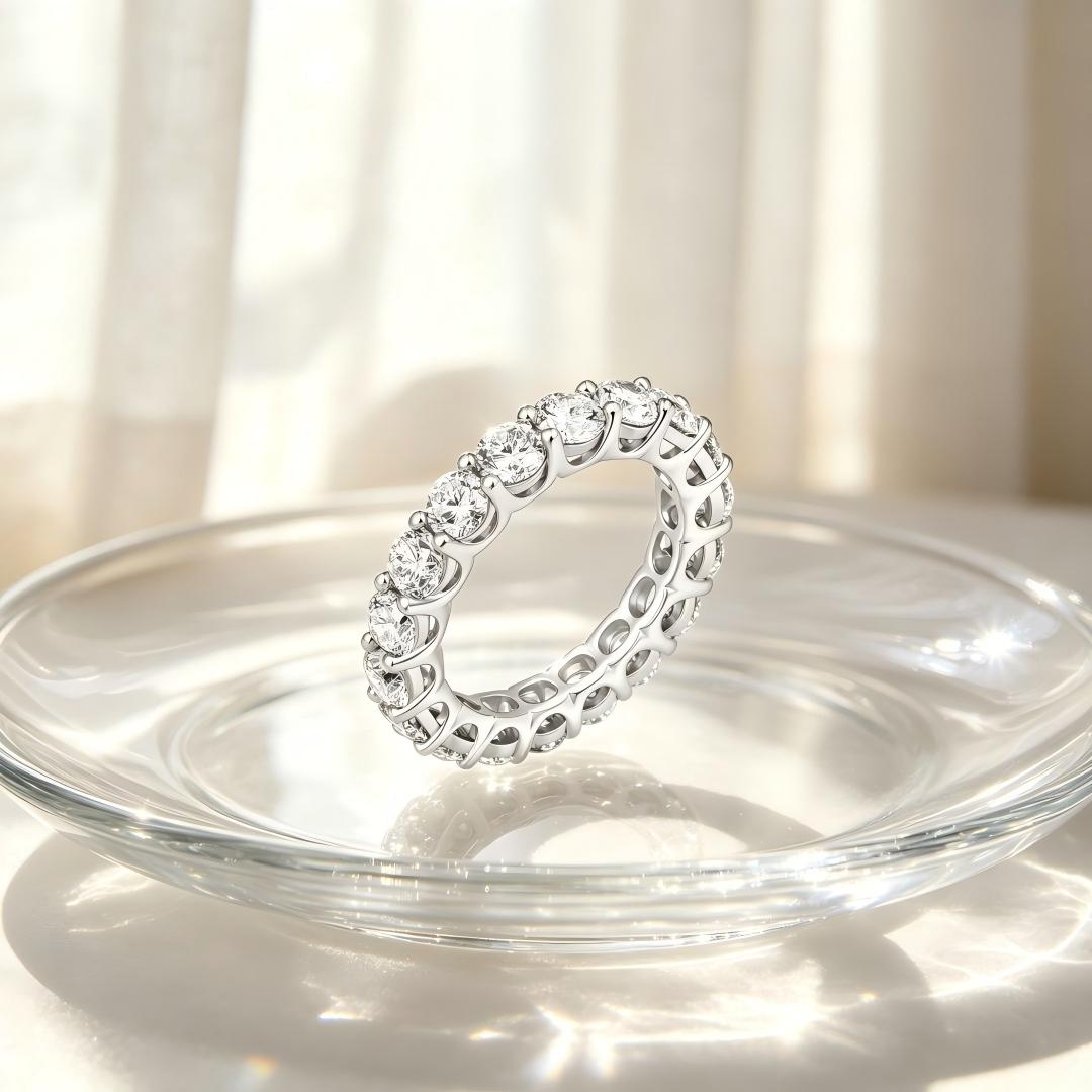 925 Sterling Silver Lab Grown Diamond Round Eternity Band-4.08ctw