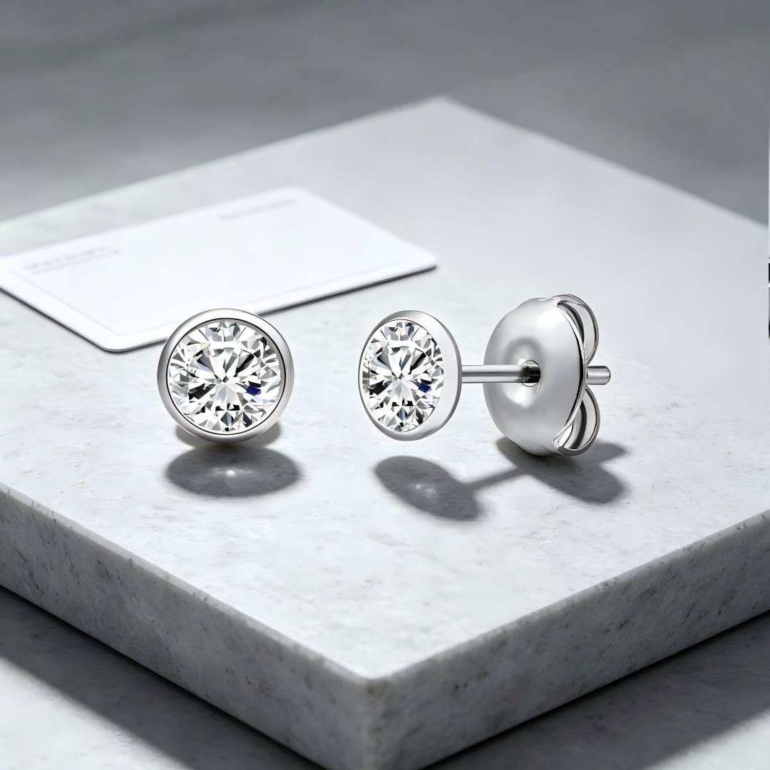 925 Sterling Silver Lab Grown Diamond Bezel Earring Studs - 0.57ctw