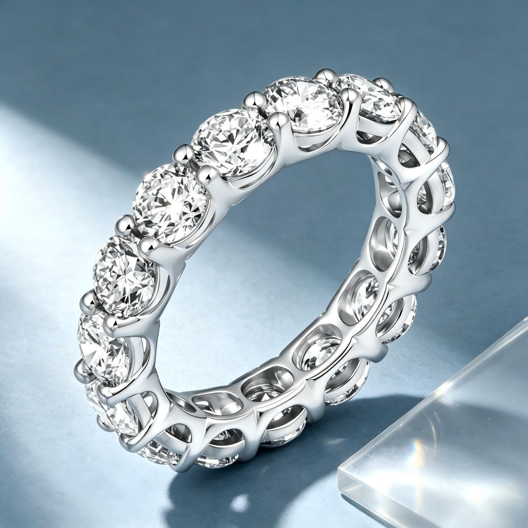 925 Sterling Silver Lab Grown Diamond Round Eternity Band-5.16ctw