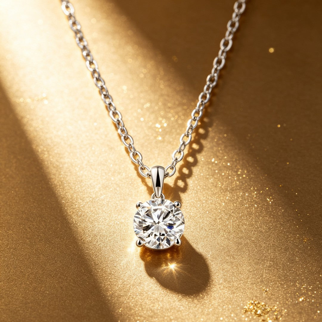 925 Sterling Silver Lab Grown Diamond Solitaire Pendant -1.01ct