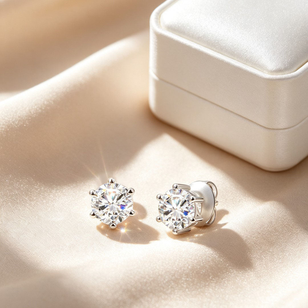 925 Sterling Silver Lab Grown Diamond Six-Prong Solitaire Earring Studs - 0.72ctw
