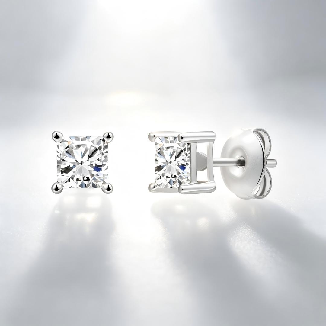 925 Sterling Silver Lab Grown Diamond Princess Solitaire Studs - 0.495ctw