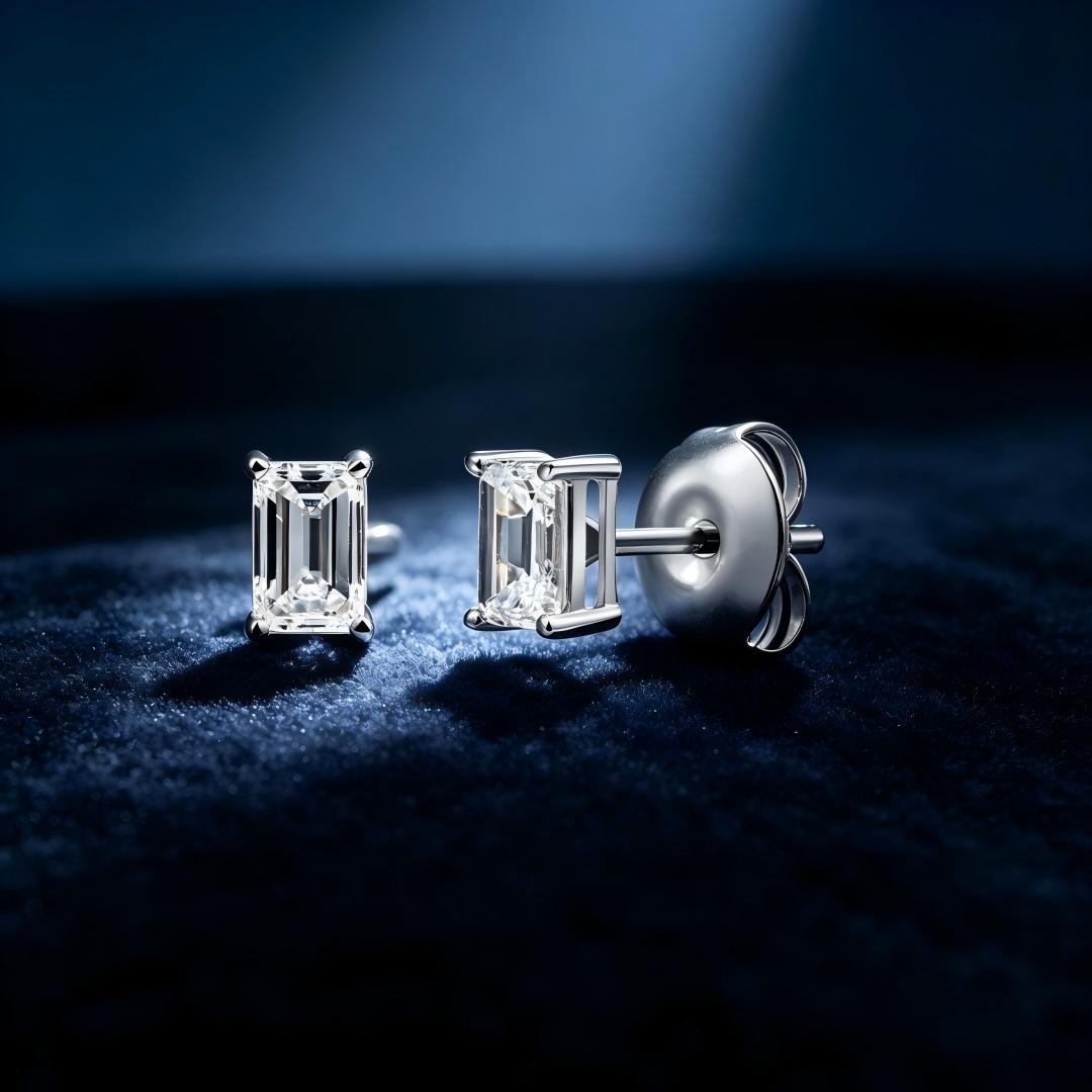 925 Sterling Silver Lab Grown Diamond Baggett Shape Earring Studs - 0.255ctw