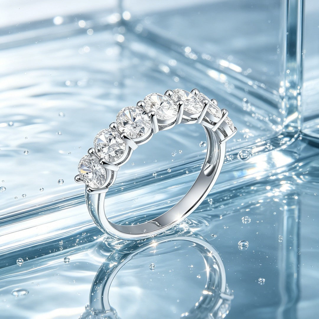 925 Sterling Silver Lab Grown Diamond Oval Band-2.1ctw