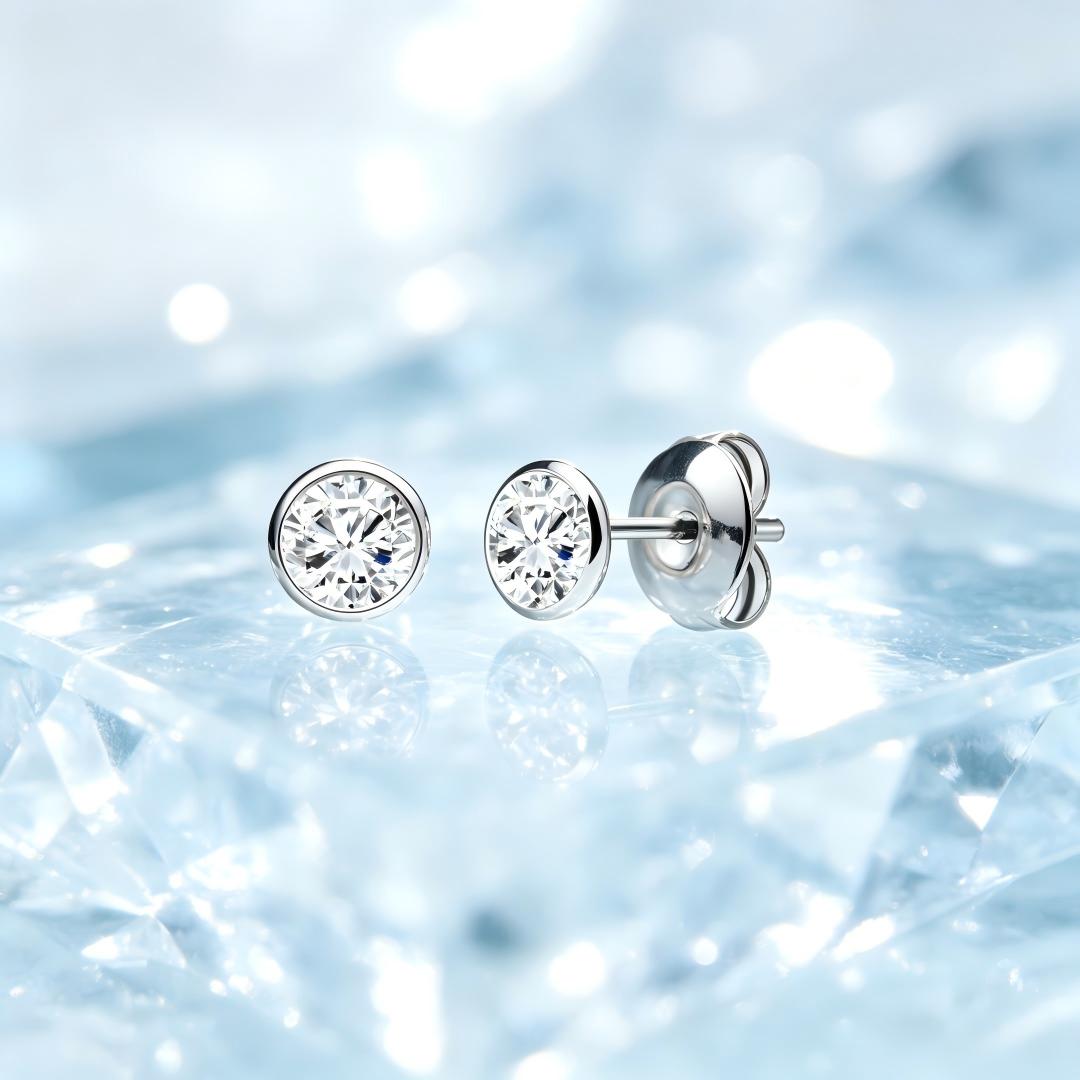 925 Sterling Silver Lab Grown Diamond Bezel Earring Studs - 0.295ctw