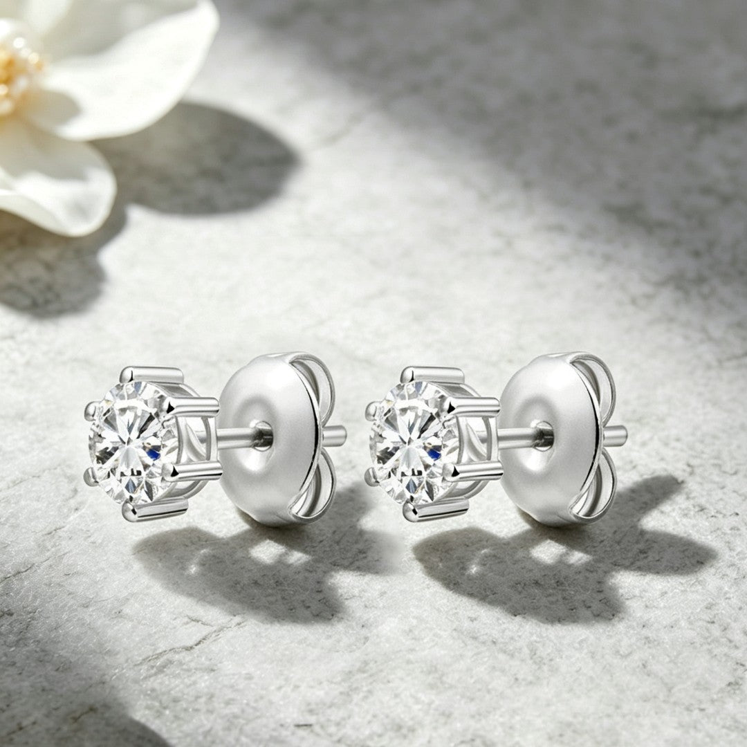 925 Sterling Silver Lab Grown Diamond Six-Prong Solitaire Earring Studs - 0.56ctw