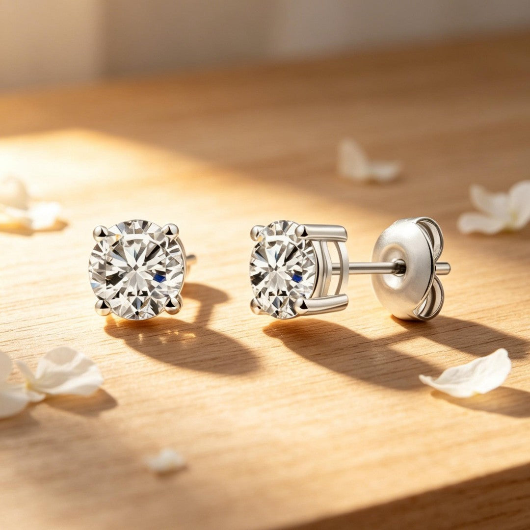 925 Sterling Silver Lab Grown Diamond Four-Prong Solitaire Earring Studs - 0.71ctw