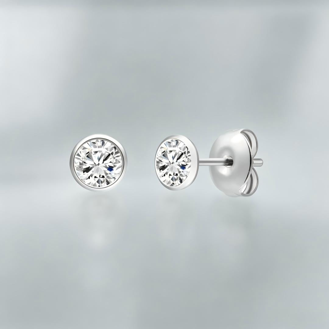 925 Sterling Silver Lab Grown Diamond Bezel Earring Studs - 0.69ctw