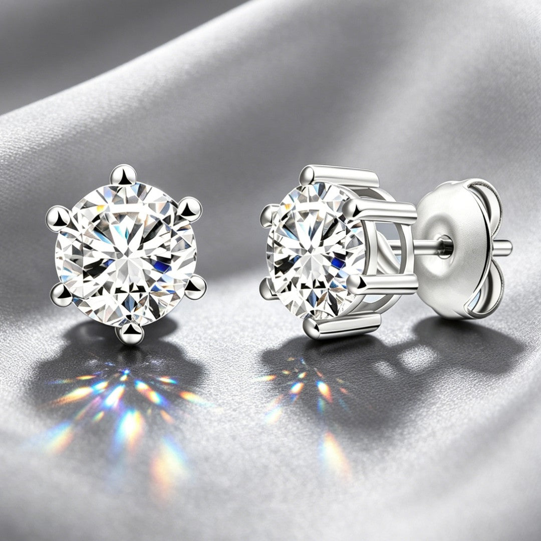 925 Sterling Silver Lab Grown Diamond Six-Prong Solitaire Earring Studs - 1.41ctw