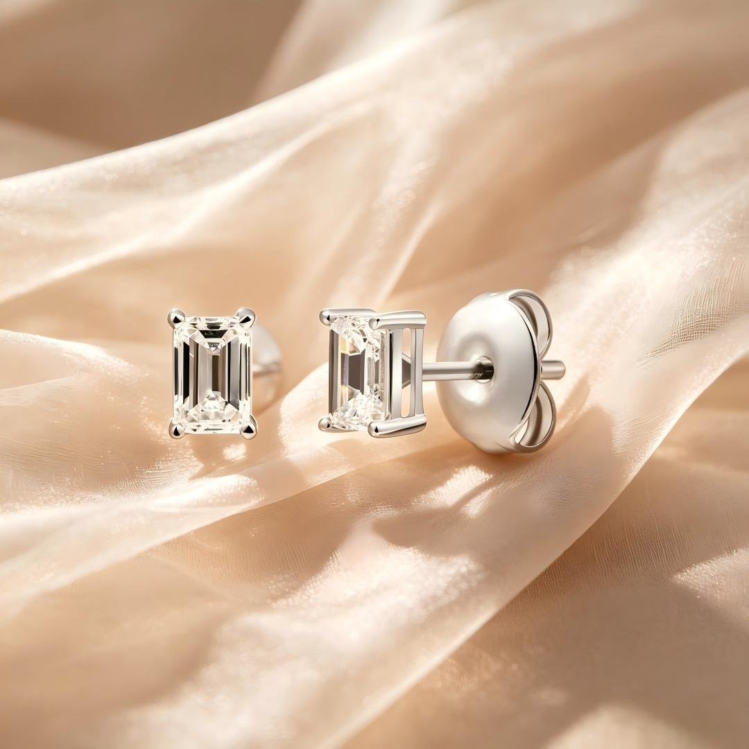 925 Sterling Silver Lab Grown Diamond Baggett Shape Earring Studs - 0.255ctw