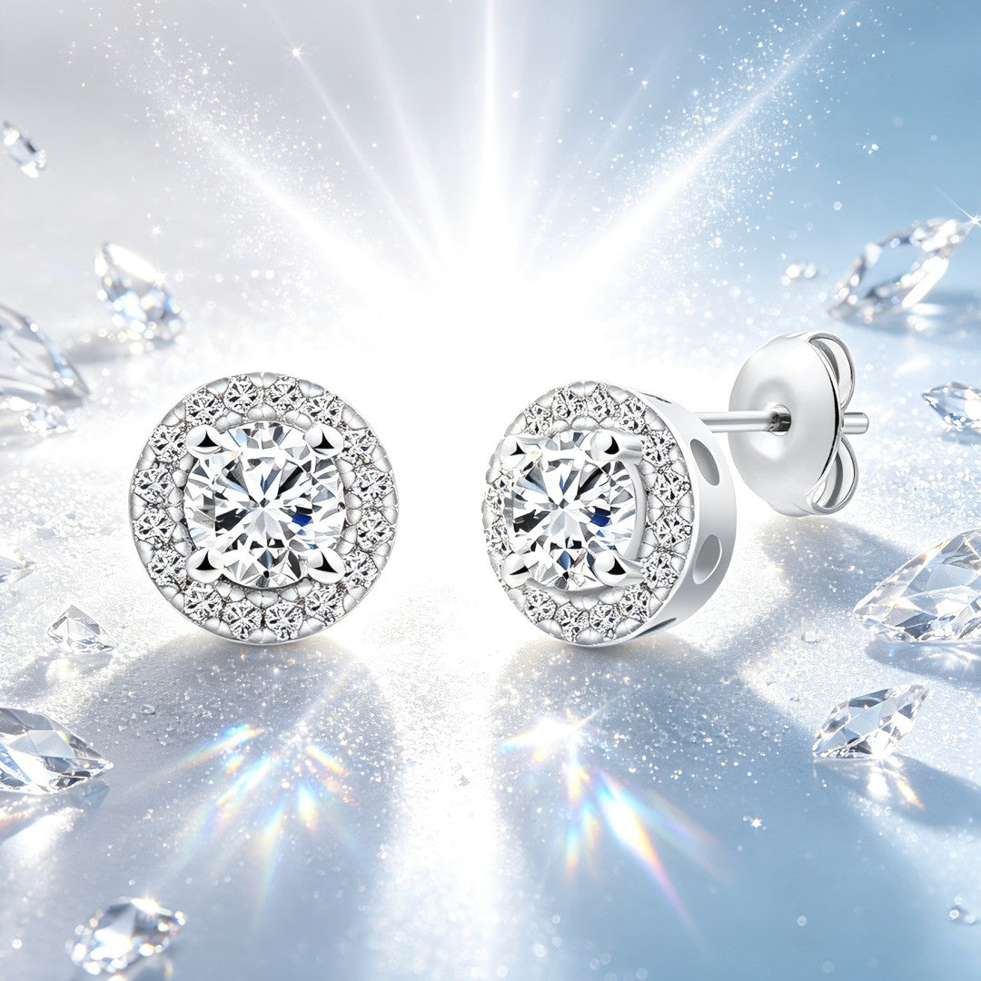 925 Sterling Silver Round Lab Grown Diamond Earrings-0.636ctw