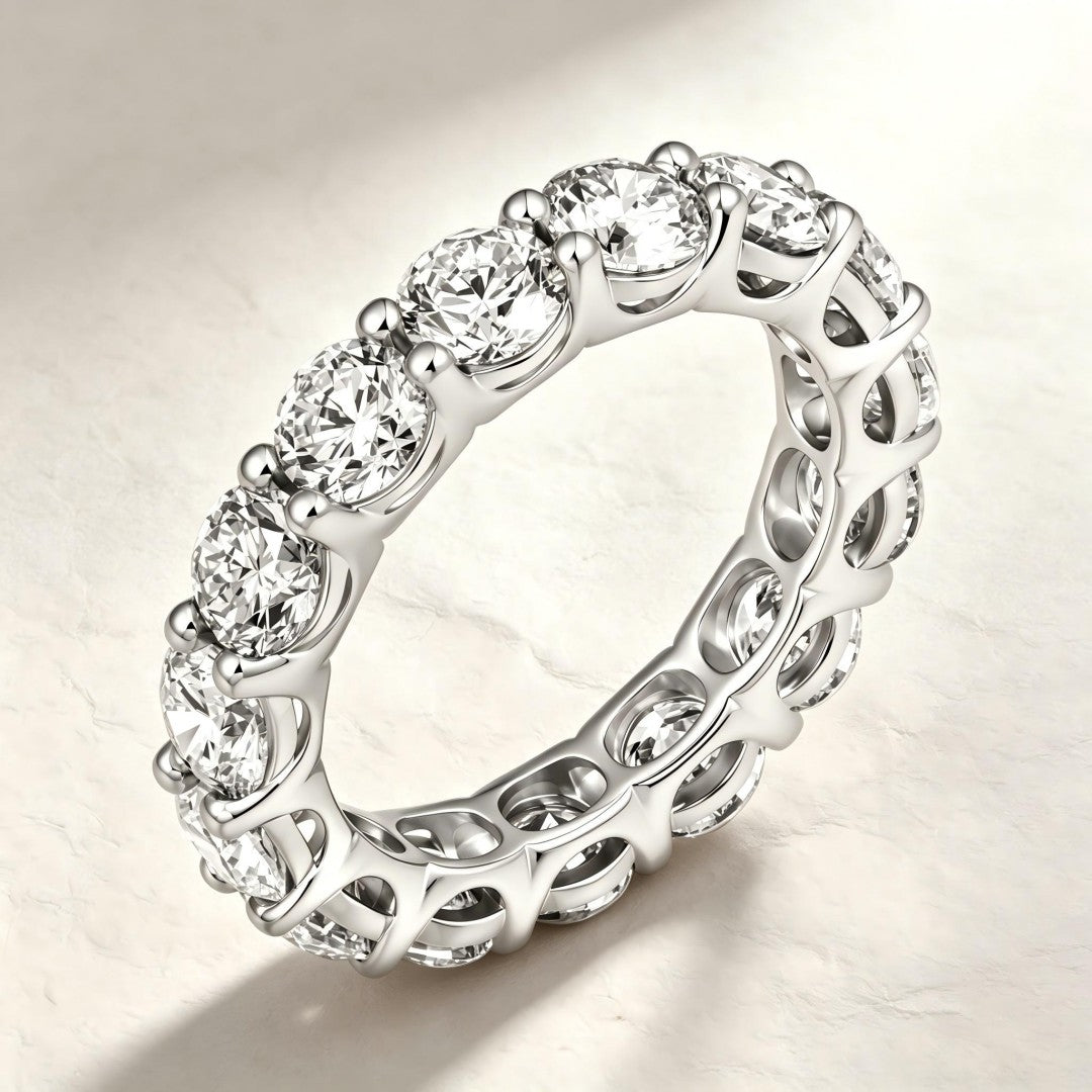 925 Sterling Silver Lab Grown Diamond Round Eternity Band-5.16ctw