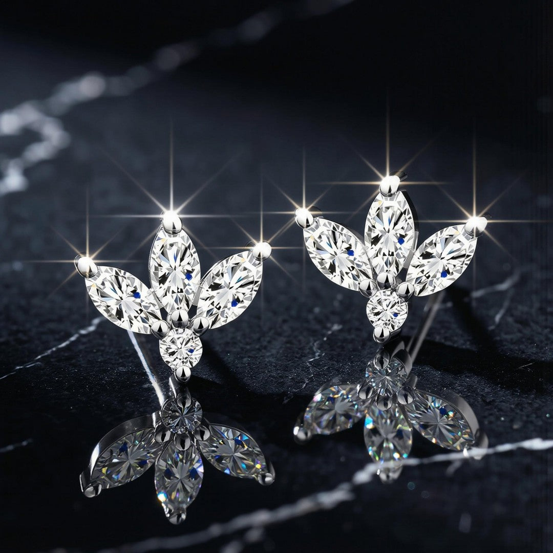 925 Sterling Silver Pear and Round Cut Lab Grown Diamond Earrings-0.407ctw