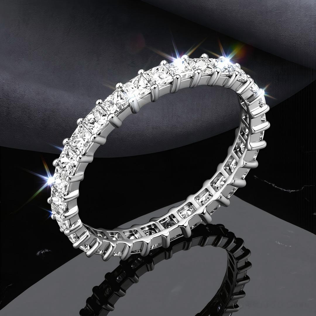 925 Sterling Silver Lab Grown Diamond Emerald Eternity Band-1.56ctw
