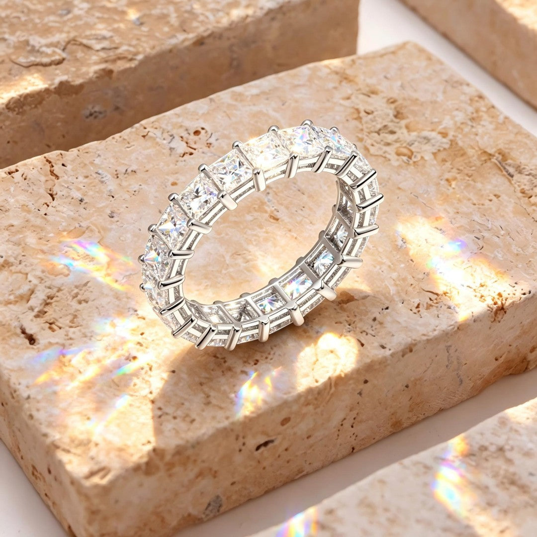 925 Sterling Silver Lab Grown Diamond Emerald Eternity Band-4.435ctw